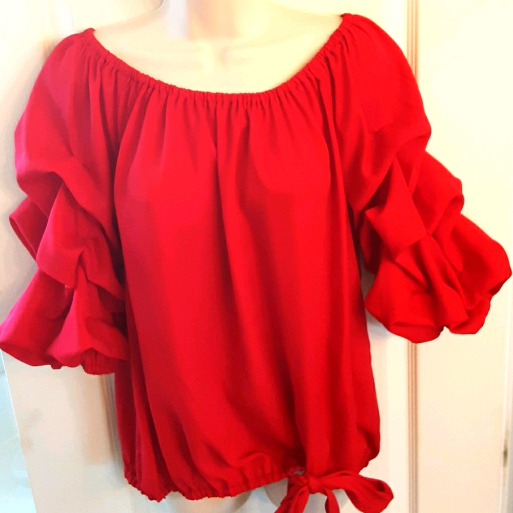 MSK Red Ruffle Sleeve Top